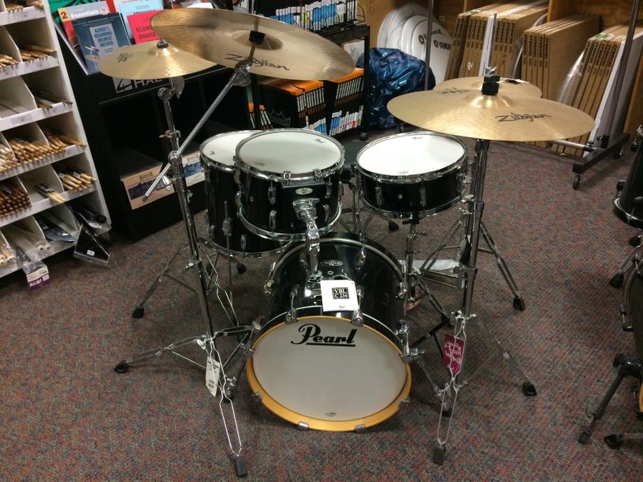 Pearl Vision Black Ice Drum Set with Zildjian Pro 4 Cymbal Set + Stands & Throne