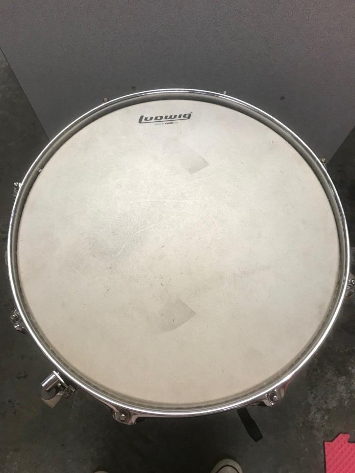 Vintage Ludwig Chrome and Wood Snare Drum Black & White Badge 80's