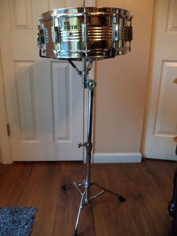 Vic Firth Snare Drum with Stand 10 Lug Very Nice Condition Tall Boy Stand