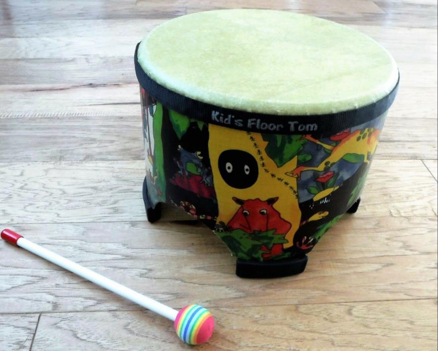 REMO Kids Percussion Floor Tom Drum w/ Mallet Rain Forest Fabric Design