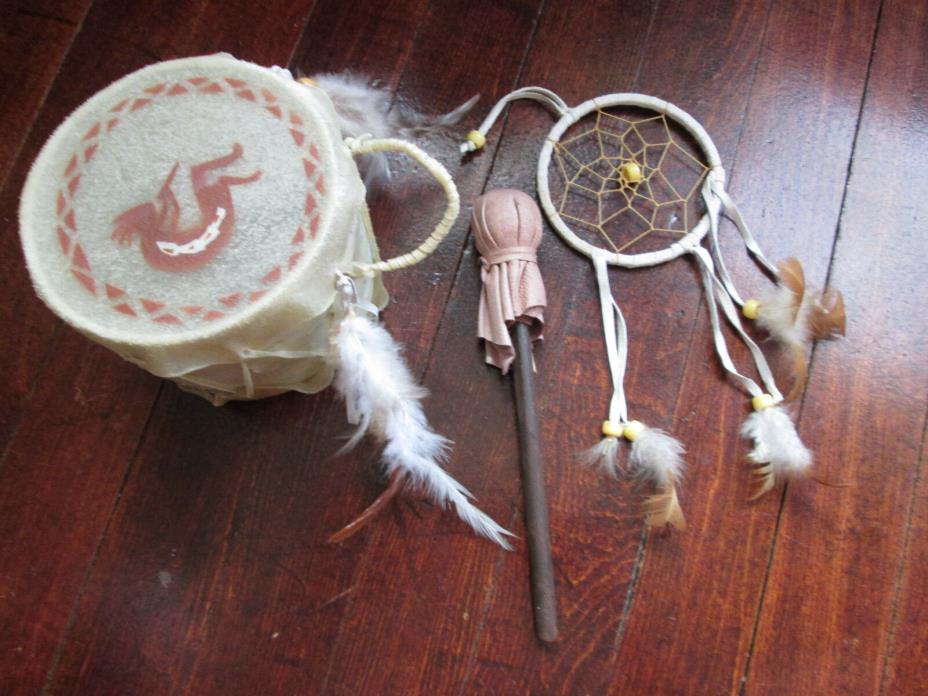 Drum Native American Style Indian Small Leather Hide 4