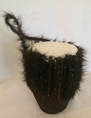 VINTAGE Primitive TRIBAL Fur Covered Hand Drum Handmade.