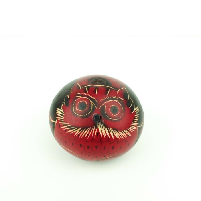 Red Owl Musical Maraca Shaker Gourd Hand Carved