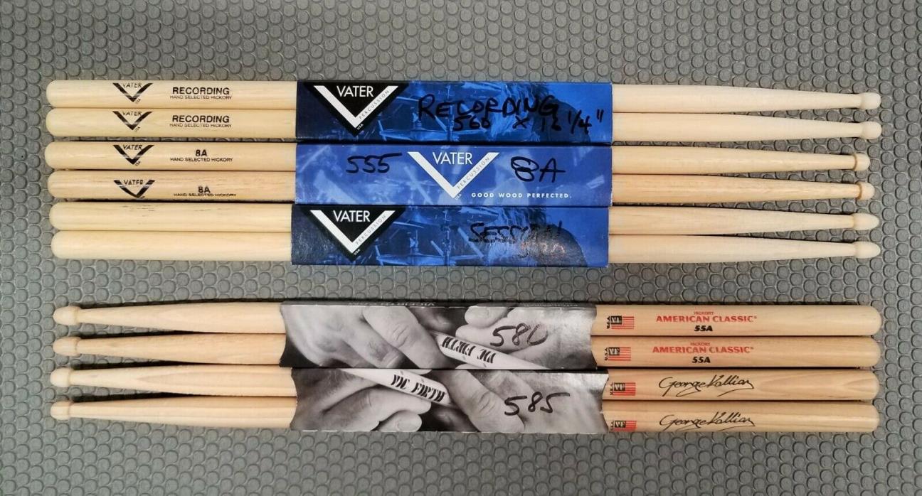 LOT OF 5 PAIRS VATER AND VIC FIRTH DRUMSTICKS