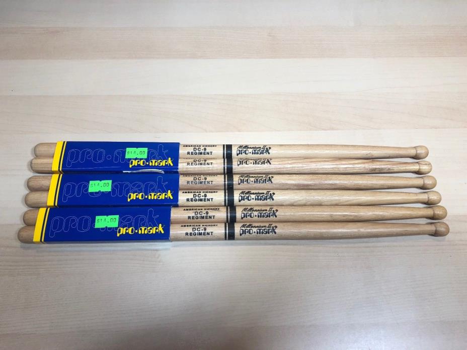 3 Pair of Promark DC-9 Regiment American Hickory Drum Sticks TXDC9W