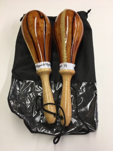 Maracas Leather, Professional, Painted Beige With Black Lines And Carry Bag.Bala
