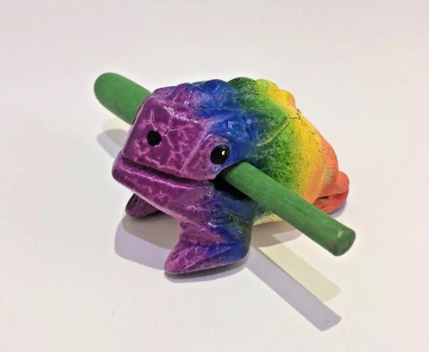 Rainbow Hand Painted Carved Frog Guiro 2.5