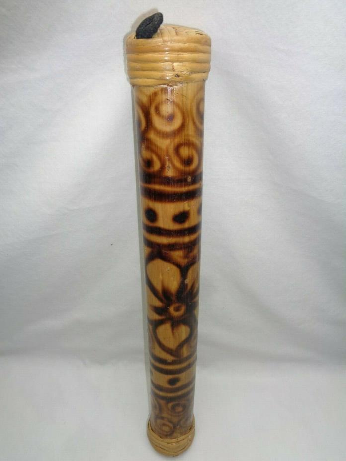 Vtg Wood Bamboo Rainstick Hand Shaker Musical Rain Maker Stick Tiki Modern Decor