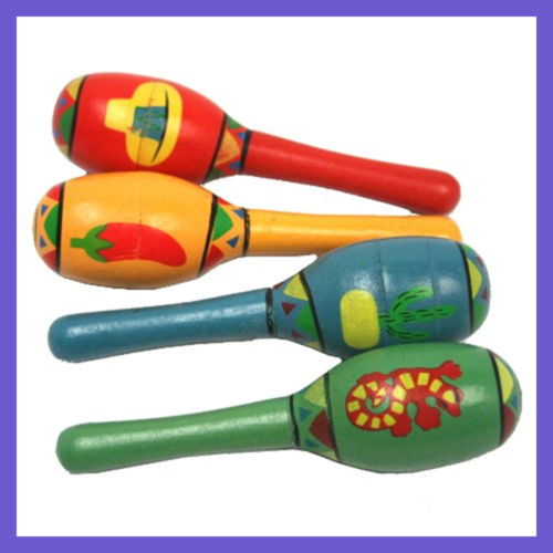 Mini Wooden Fiesta Maracas Assorted Color & Design 1 Dz PARTY ONE SIZE