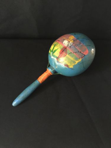 ~Vintage wood Mexico maraca hand painted shakers musical rattles super RARE ~