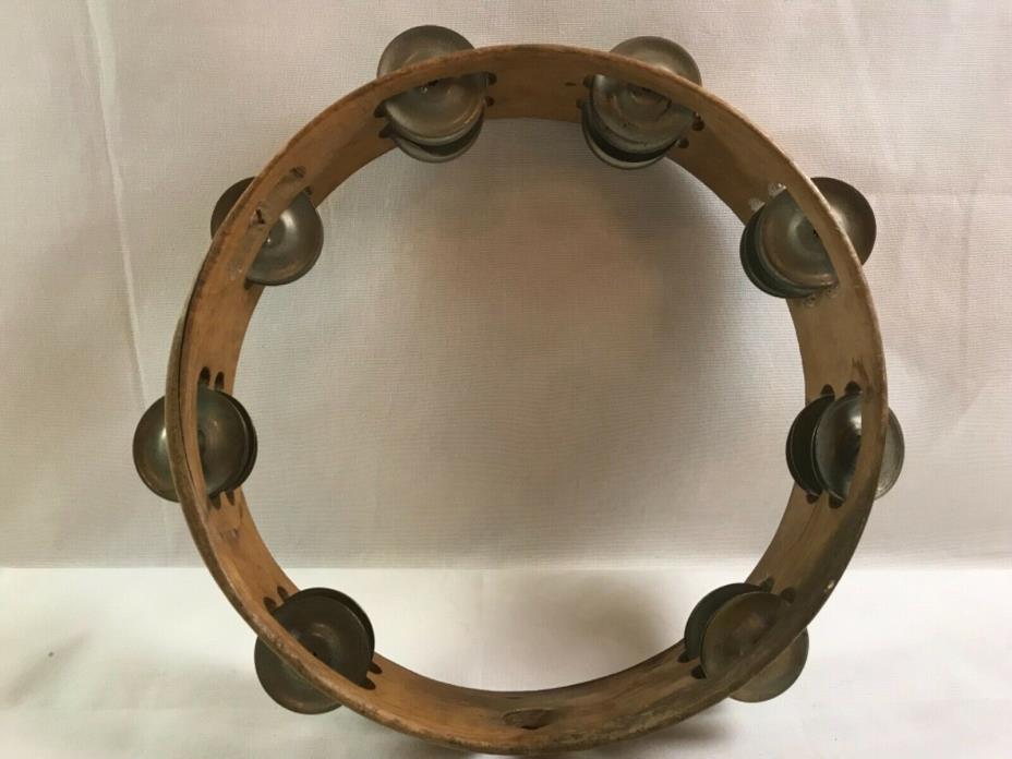 Vintage 10” Wood Tambourine Music Instrument