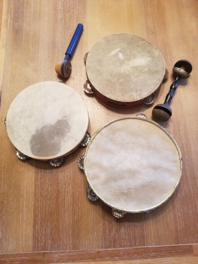 Vintage Wooden LUDWIG TAMBOURINE, Metal, Cymbals, Old School Musical Instruments
