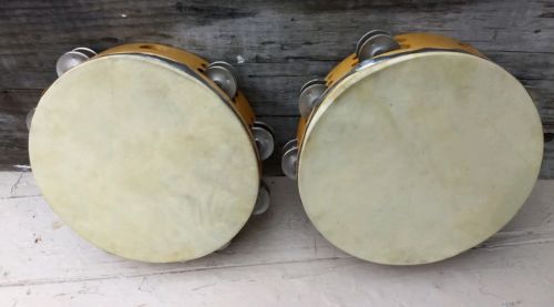 Vintage Wood Tambourines Double Row Metal Jingles 10