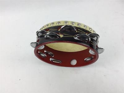 Tambourine Black Lacquer Wood Frame Double Row Metal Jingles Drum Head