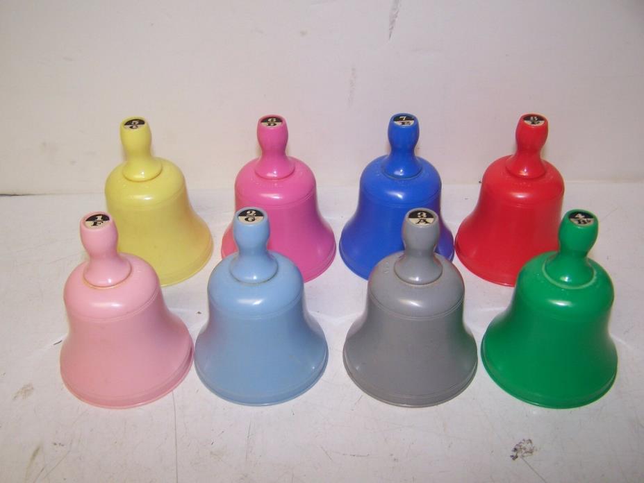Vintage SCIENTIFIC IND SET OF 8  Play Along Bell Toys Plastic/Metal COMPLETE