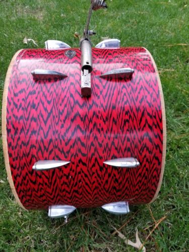 Vintage 1960's U.S. Mercury Drums Bass Kick Drum Shell red black zebra stripe