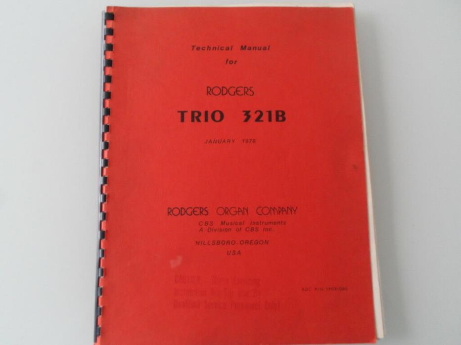 RODGERS ORGAN TRIO 321A or B or 320 or 322 TECHNICAL MANUAL
