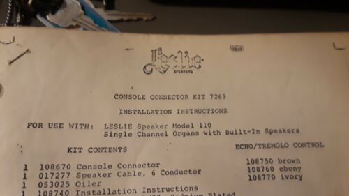 Leslie Organ Console Connector Kit Instructions 7269