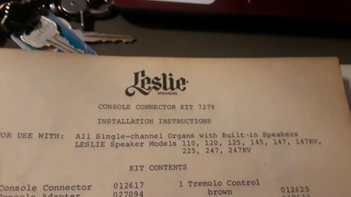 Leslie Organ Console Connector Kit Instructions 7279