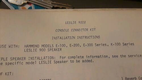 Leslie Organ Console Connector Kit Instructions 9020