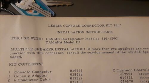 Leslie Organ Console Connector Kit Instructions 7962