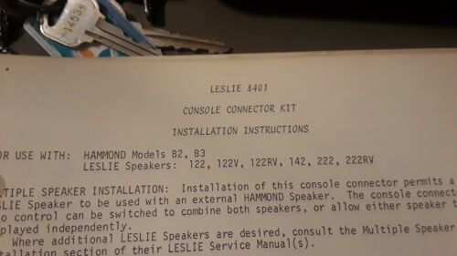 Leslie Organ Console Connector Kit Instructions 8401