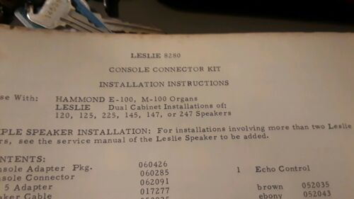 Leslie Organ Console Connector Kit Instructions 8280