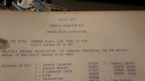 Leslie Organ Console Connector Kit Instructions 8253