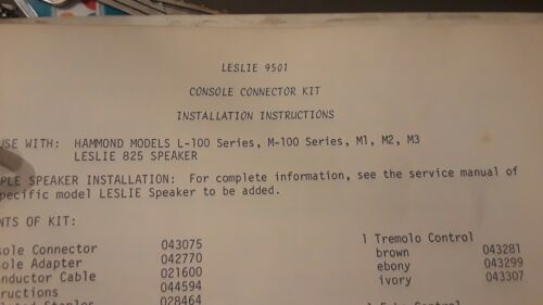 Leslie Organ Console Connector Kit Instructions 9502