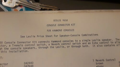 Leslie Organ Console Connector Kit Instructions 9030