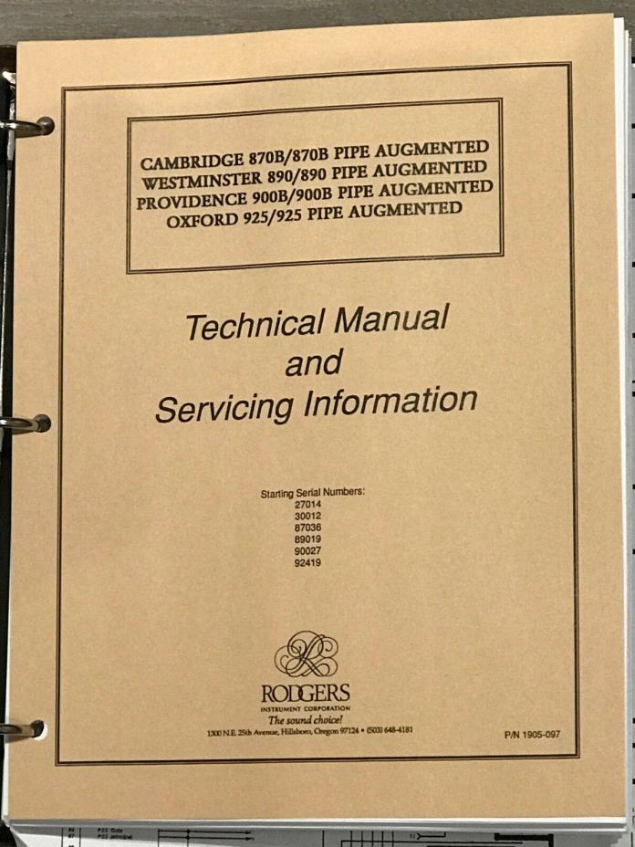 RODGERS Cambridge 870B,Westminster 890, Providence 900, Oxford 925 TECH MANUAL