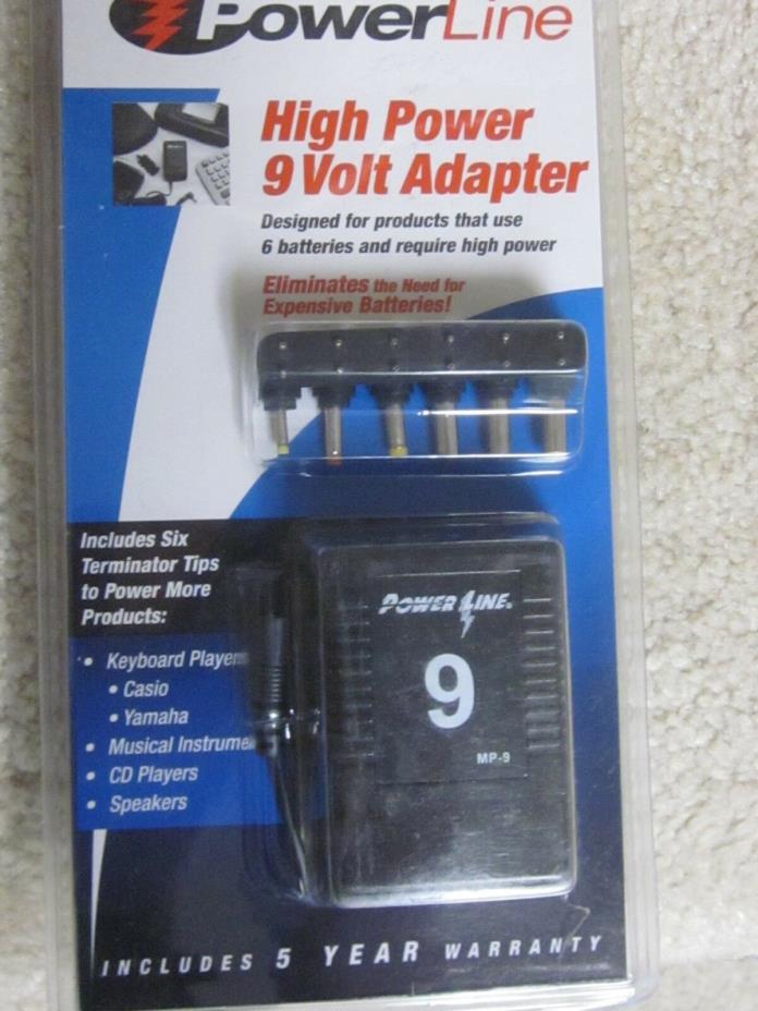 New Powerline 9 volt adaptor-sealed,for casio/yamaha keyboards,etc,6 tips