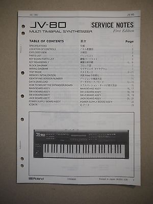 Roland JV-80 Multi Timbral Synthesizer Manual Service Notes First edition