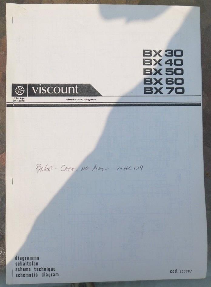 Viscount Electronic Organs Schematic Diagram BX 30, BX 40, BX 50, BX 60, BX 70