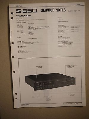 Roland S-550 Specifications Manual Service Notes First Edition Manual