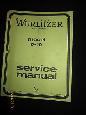 Wurlitzer Organ Model D-10 Service Manual Schematics Parts List Factory OEM