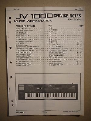 Roland JV-1000 Music Workstation Service Notes First Edition Manual