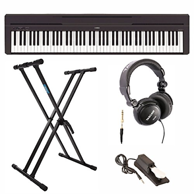Yamaha P45B Digital Piano with Knox Double X Keyboard Stand, Full-Size and Pedal