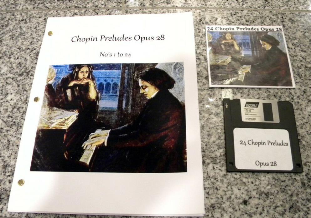24 Chopin Preludes Opus 28 on Floppy Disk for MIDI Player Pianos  + Music Book