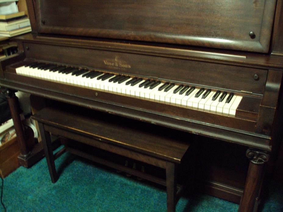 Upright Piano Vose & Sons Boston With Bench