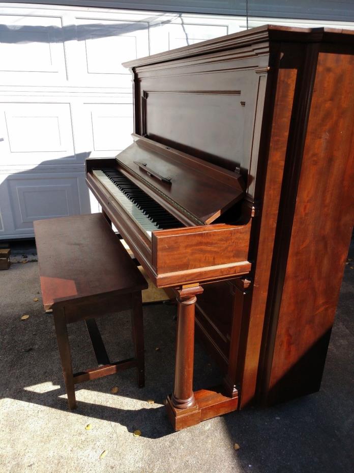 1908 Steinway Upright Grand Piano String Frame with Bench