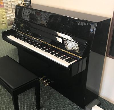 Pramberger LV108 Polished Black Euro Console Piano w/ Padded Storage Bench