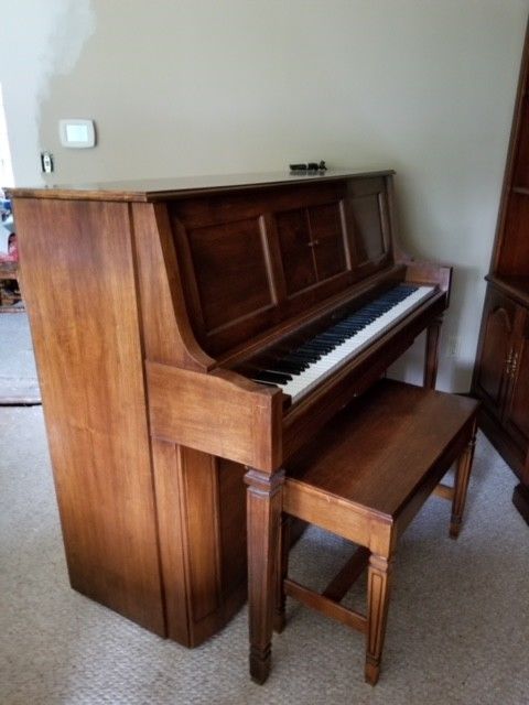 Vintage Working Chickering Player Piano With Bench Seat And 28 Music Rolls