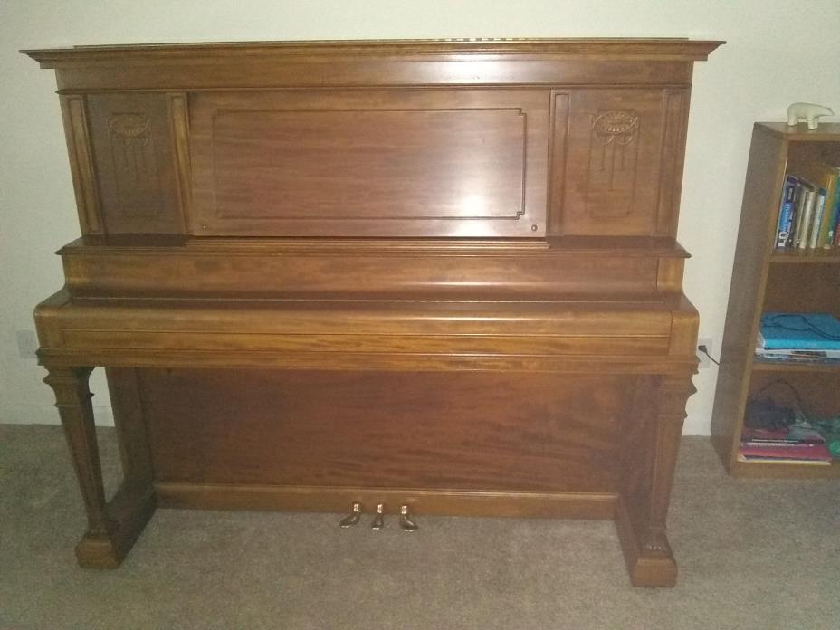 Upright Piano Mason Hamlin, built 1906. Mahogany case & bench. Art deco trim