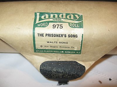 Vintage Player Piano Roll - LANDAY BROS. - 975 - THE PRISIONER'S SONG - ATLAS CO