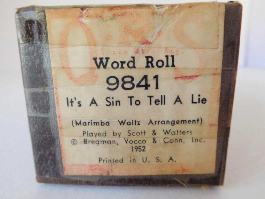 IT'S A SIN TO TELL A LIE - QRS Player Piano Word Roll 9841 - NO DAMAGE-P/B Scot