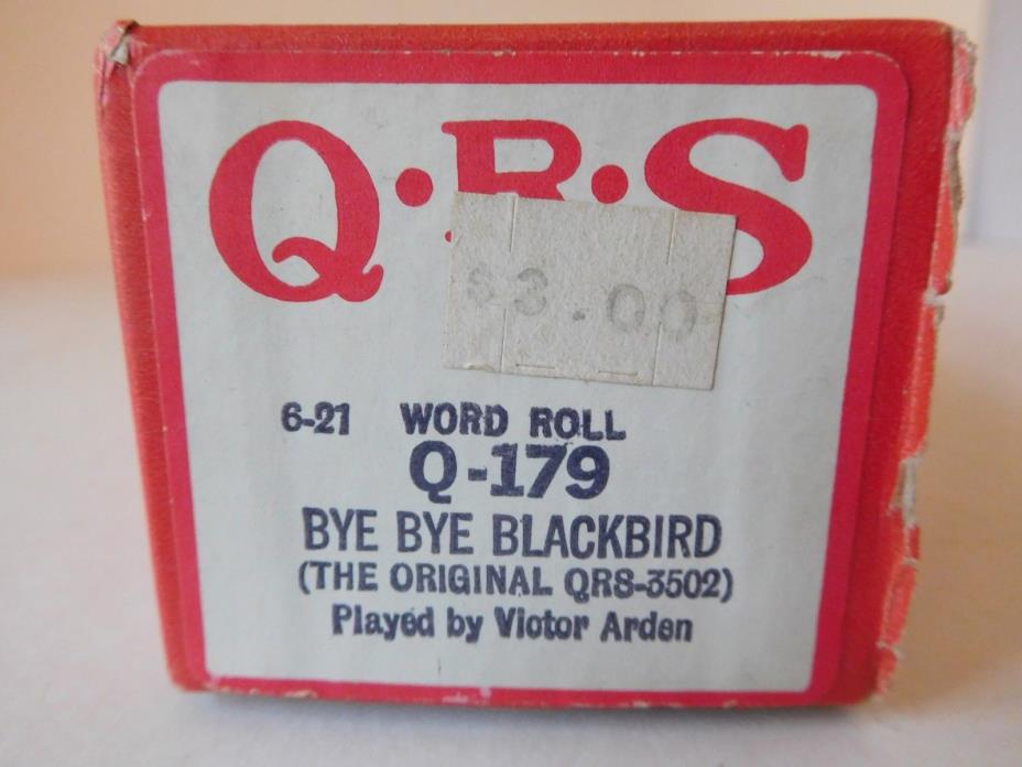 BYE BYE BLACKBIRD- QRS Player Piano Word Roll Q-179- NO DAMAGE -P/B VICTOR ARDEN