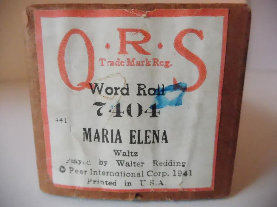 MARIA ELENA - QRS Player Piano Word Roll 7404 -P/B Walter Redding -Margins @ the
