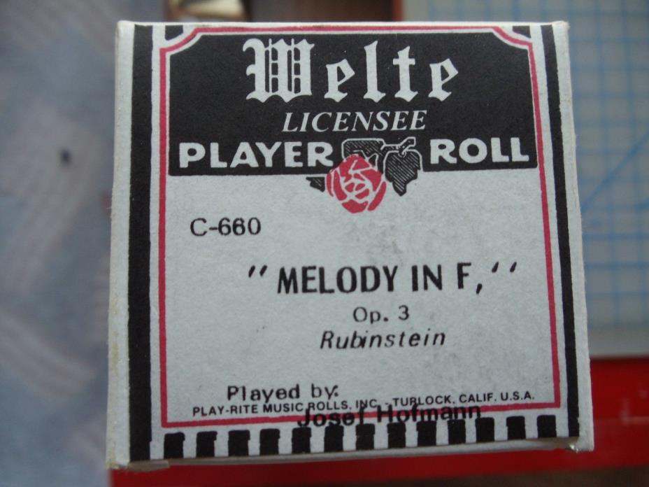 Welte Reproducing player piano roll C-660 Melody in F (Rubinstein) pb Hofmann