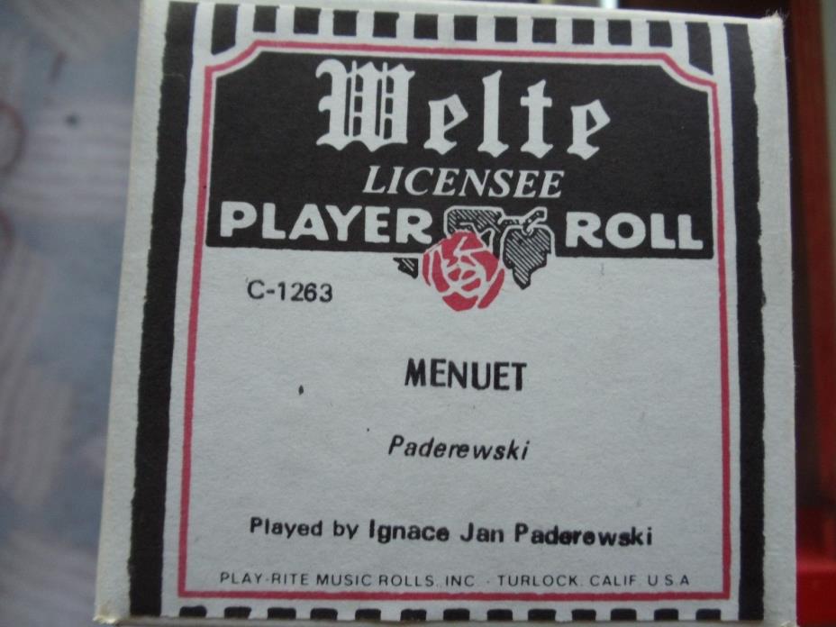 Welte Reproducing player piano roll C-1263 Menuet by Paderewski